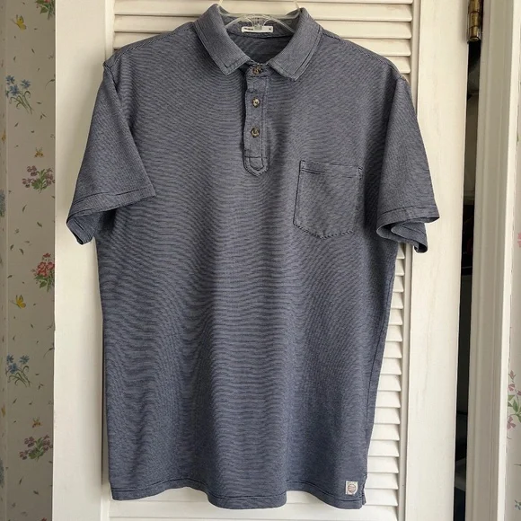 Marine Layer MENS Cotton Modal Navy White Stripe Polo Shirt Size M - Picture 9 of 9